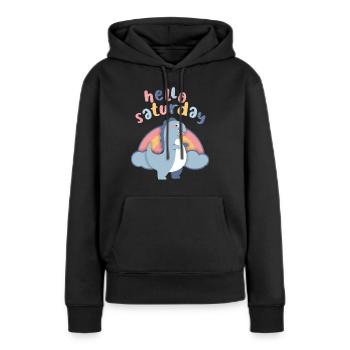 Dinosaures kawaii. Arc-en-ciel, Bonjour-Samedi - Sweat à capuche Premium bio Femme - noir - Devant - Julia (174cm)