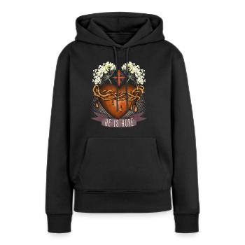 Jesus Christus, Herz-Jesu, Dornenkrone, Spruch - Frauen Premium Bio Hoodie - Schwarz - Vorne - Julia (174cm)