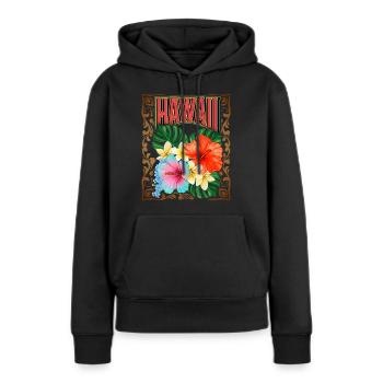 Vintage Hawaii, Hawaii, Hawaiian Aloha, Hibiscus - Sweat à capuche Premium bio Femme - noir - Devant - Julia (174cm)