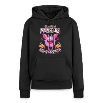 Monstres drôles, monstres miettes, biscuits, dictons - Sweat à capuche Premium bio Femme - noir - Devant - Julia (174cm)