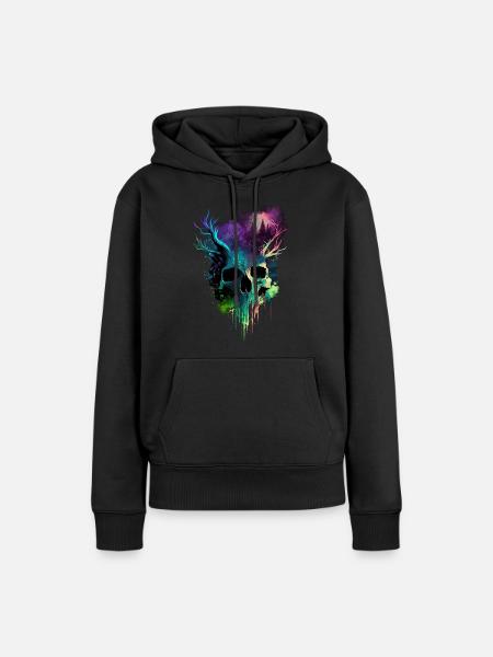 Totenkopf mit Hörnern bunt - Frauen Premium Bio Hoodie - Schwarz