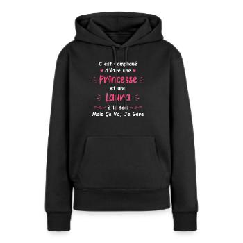 C'est compliqué d'être une princesse et laura - Sweat à capuche Premium bio Femme - noir - Devant - Julia (174cm)