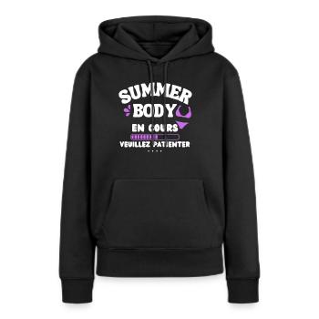 T-shirt Femme Musculation Sport - Sweat à capuche Premium bio Femme - noir - Devant - Julia (174cm)