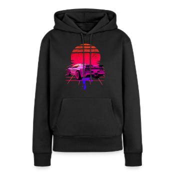 Retro Wave Supercar Sunset - Sweat à capuche Premium bio Femme - noir - Devant - Julia (174cm)
