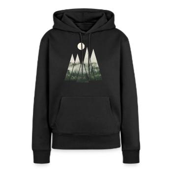 Geometrische Dreiecke - Wald im Nebel - Frauen Premium Bio Hoodie - Schwarz - Vorne - Julia (174cm)