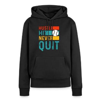 Hustle Hit Never Stop Baseball - Frauen Premium Bio Hoodie - Schwarz - Vorne - Julia (174cm)