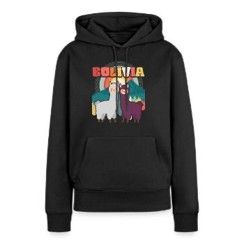Alpaka Backpacker Südamerika Bolivien - Frauen Premium Bio Hoodie - Schwarz - Vorne - Julia (174cm)