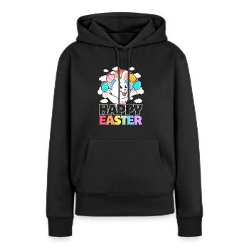 Frohe Ostern - weiße Kaninchen-Ostereier - Frauen Premium Bio Hoodie - Schwarz - Vorne - Julia (174cm)