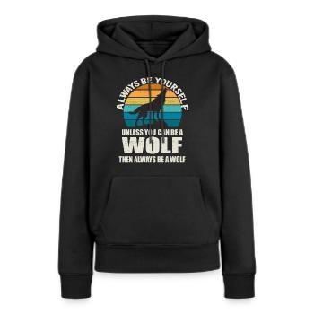 Toujours être toi-même Wolf Sunset - Sweat à capuche Premium bio Femme - noir - Devant - Julia (174cm)