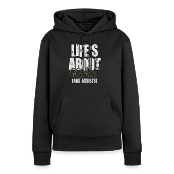 La vie est faite de buts et de passes décisives Football de futbol - Sweat à capuche Premium bio Femme - noir - Devant - Julia (174cm)