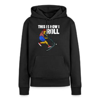 Rollerfahren So rolle ich - Frauen Premium Bio Hoodie - Schwarz - Vorne - Julia (174cm)
