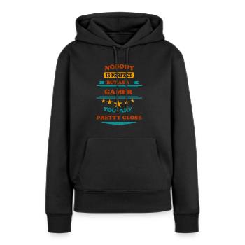 Nobody is perfect retro Gamer - Frauen Premium Bio Hoodie - Schwarz - Vorne - Julia (174cm)