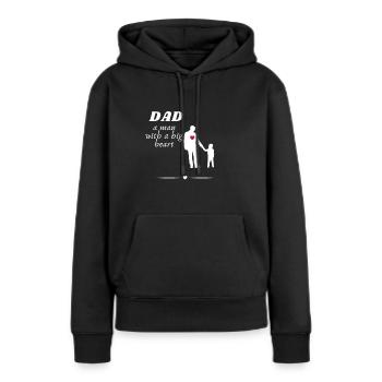 Papa l’homme au grand cœur - Sweat à capuche Premium bio Femme - noir - Devant - Julia (174cm)