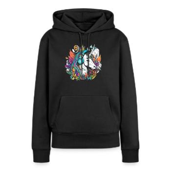Sommerfest Techno Musik Einhorn DJ - Frauen Premium Bio Hoodie - Schwarz - Vorne - Julia (174cm)