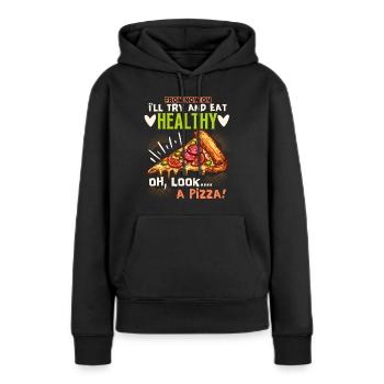 Lustige Pizza, gesundes Essen, vegetarische Pizza - Frauen Premium Bio Hoodie - Schwarz - Vorne - Julia (174cm)