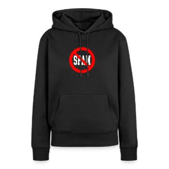 Spam interdit Arrêter de parler Déclaration - Sweat à capuche Premium bio Femme - noir - Devant - Julia (174cm)