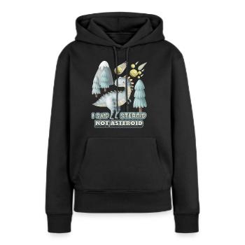 Drôle de dinosaure 3D, disant avec un astéroïde - Sweat à capuche Premium bio Femme - noir - Devant - Julia (174cm)