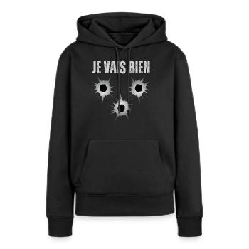 Mir geht es gut, alles ist in Ordnung, Einschusslochpistole - Frauen Premium Bio Hoodie - Schwarz - Vorne - Julia (174cm)