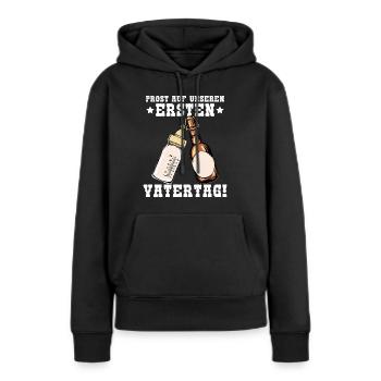 Unser erster Vatertag mit Bier und Milchflasche - Frauen Premium Bio Hoodie - Schwarz - Vorne - Julia (174cm)
