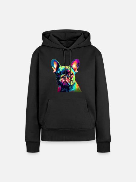 Französische Bulldogge Bunt - Frauen Premium Bio Hoodie - Schwarz
