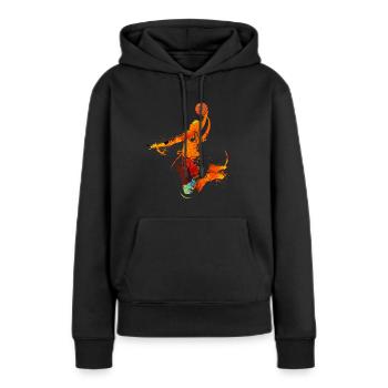 Basketball Spieler Dunking Jump Feuer Flamme Retro - Frauen Premium Bio Hoodie - Schwarz - Vorne - Julia (174cm)