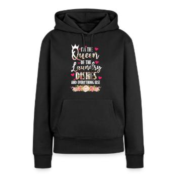 Reine de la lessive, de la vaisselle et de tout le reste - Sweat à capuche Premium bio Femme - noir - Devant - Julia (174cm)