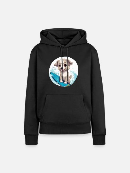 Surfende Tiere, süße Hunde - Frauen Premium Bio Hoodie - Schwarz