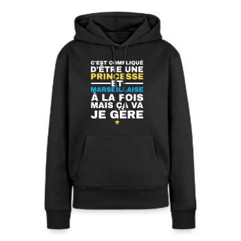 Princesse Marseillaise - Sweat à capuche Premium bio Femme - noir - Devant - Julia (174cm)