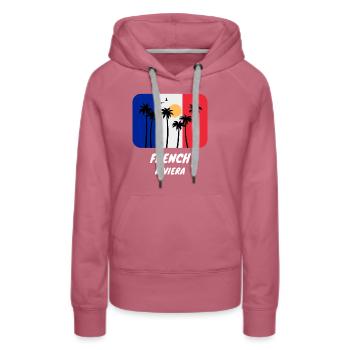 Côte d'Azur mit Planbäumen über französischer Flagge - Frauen Premium Bio Hoodie - Malve - Vorne - Isabella (175cm)