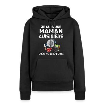 Cadeau Maman Cuisinière Humour Fête des Mères - Sweat à capuche Premium bio Femme - noir - Devant - Julia (174cm)