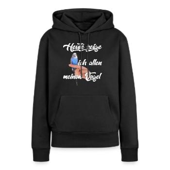 Blauer Wellensittich , lustiger Spruch - Frauen Premium Bio Hoodie - Schwarz - Vorne - Julia (174cm)
