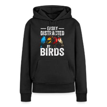 Facilement distrait par les oiseaux Bird Lover - Sweat à capuche Premium bio Femme - noir - Devant - Julia (174cm)