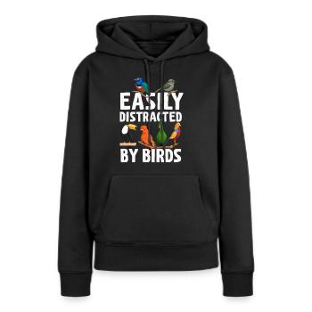 Facilement distrait par les oiseaux Bird Lover - Sweat à capuche Premium bio Femme - noir - Devant - Julia (174cm)