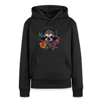 Flora Sloth Dj EDM Festival Raver - Sweat à capuche Premium bio Femme - noir - Devant - Julia (174cm)