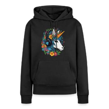 Techno Party Lover Flora Unicorn DJ - Sweat à capuche Premium bio Femme - noir - Devant - Julia (174cm)