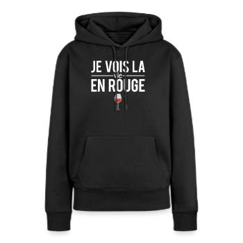 Je vois la vie en rouge blague vin humour - Sweat à capuche Premium bio Femme - noir - Devant - Julia (174cm)