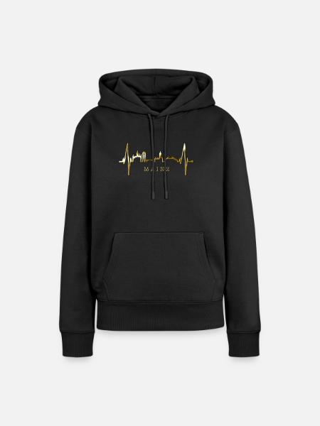 Mainz Skyline Herzschlag Fan Herz Liebe Mainzer - Frauen Premium Bio Hoodie - Schwarz