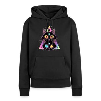 Party Sacred Geometrie Cat Trippy - Frauen Premium Bio Hoodie - Schwarz - Vorne - Julia (174cm)