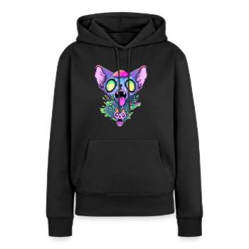 EDM Festival Psychedelic Cat EDM Rave - Frauen Premium Bio Hoodie - Schwarz - Vorne - Julia (174cm)