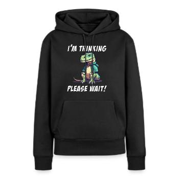 Je pense s’il vous plaît attendre Dino Dinosaur - Sweat à capuche Premium bio Femme - noir - Devant - Julia (174cm)