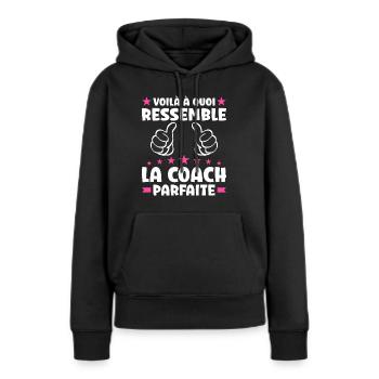 Coach Parfaite Cadeau Formatrice Prof - Sweat à capuche Premium bio Femme - noir - Devant - Julia (174cm)