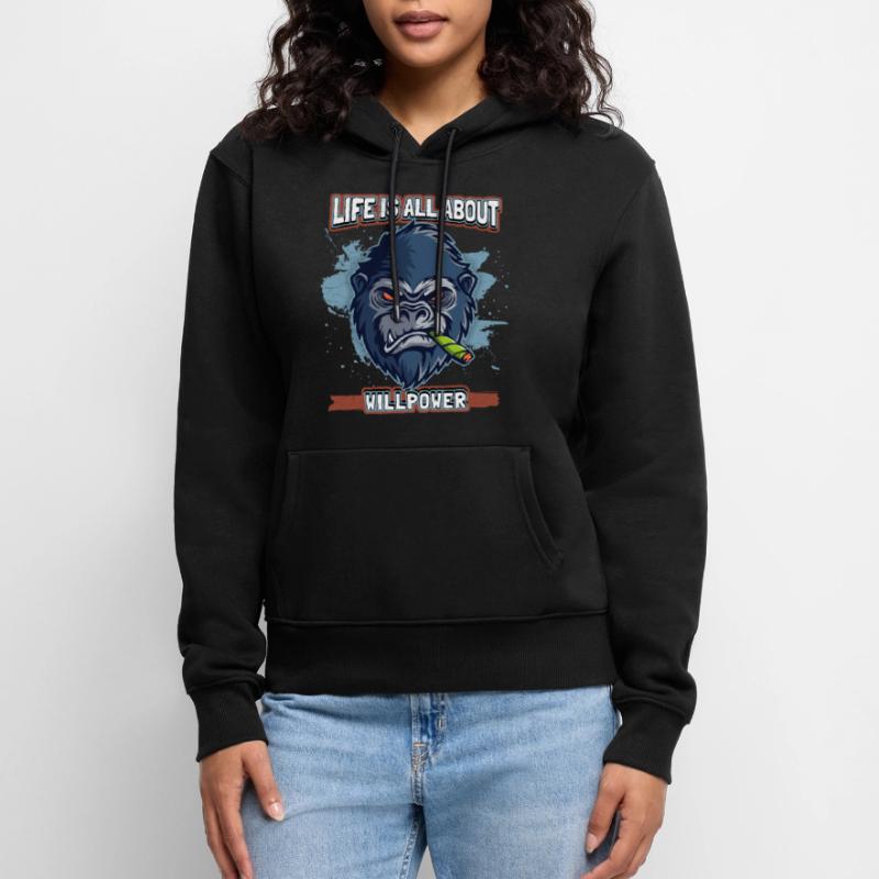 Funny Comic Gorilla Monkey with Joint, Monkey Saying Women’s Premium Organic Hoodie
