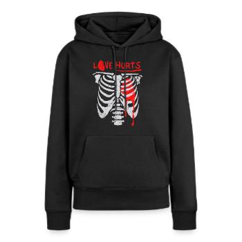 Liebeskummer, lustiges Skelett, Liebe Herz, Spruch - Frauen Premium Bio Hoodie - Schwarz - Vorne - Julia (174cm)