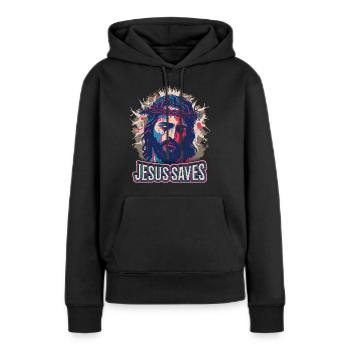 Jesus Christus mit Dornenkrone auf dem Passionsweg - Frauen Premium Bio Hoodie - Schwarz - Vorne - Julia (174cm)