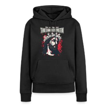 Dicton chrétien : Jésus-Christ avec une couronne d’épines - Sweat à capuche Premium bio Femme - noir - Devant - Julia (174cm)