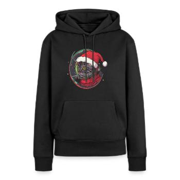 Fête Noël Astronaute Chat Cosmos Rave - Sweat à capuche Premium bio Femme - noir - Devant - Julia (174cm)