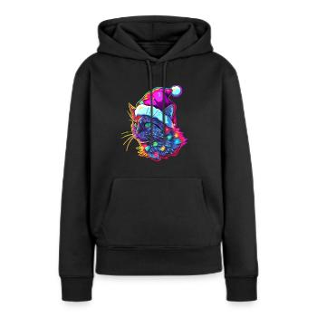 Winterfest Cosmos Christmas Cat Rave - Frauen Premium Bio Hoodie - Schwarz - Vorne - Julia (174cm)