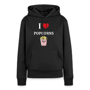 i love popcorn - Sweat à capuche Premium bio Femme - noir - Devant - Julia (174cm)