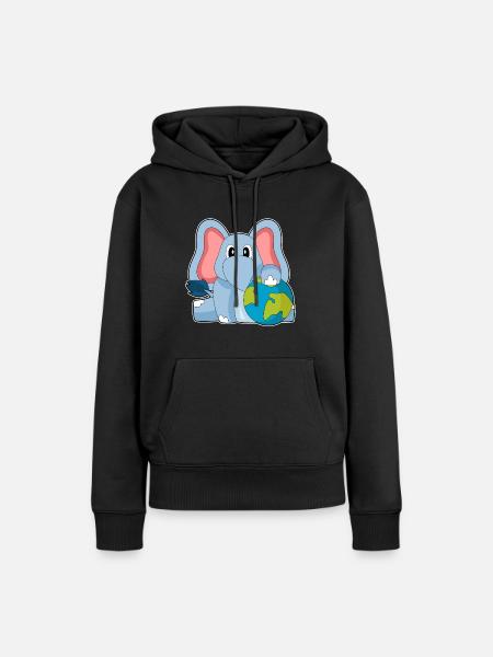 Elefant Erdkugel - Frauen Premium Bio Hoodie - Schwarz