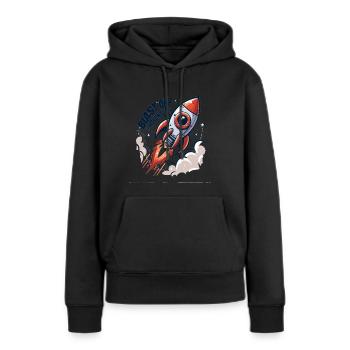 Zeichentrick-Rakete - Abenteuerstart - Frauen Premium Bio Hoodie - Schwarz - Vorne - Julia (174cm)
